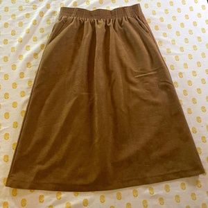 Vintage Brown A-Line Midi Skirt With Pockets Elastic Waist size 10